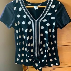 XS polka dot top with tie front.